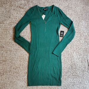 Express Zip V-Neck Ribbed Bodycon Sweater Dress